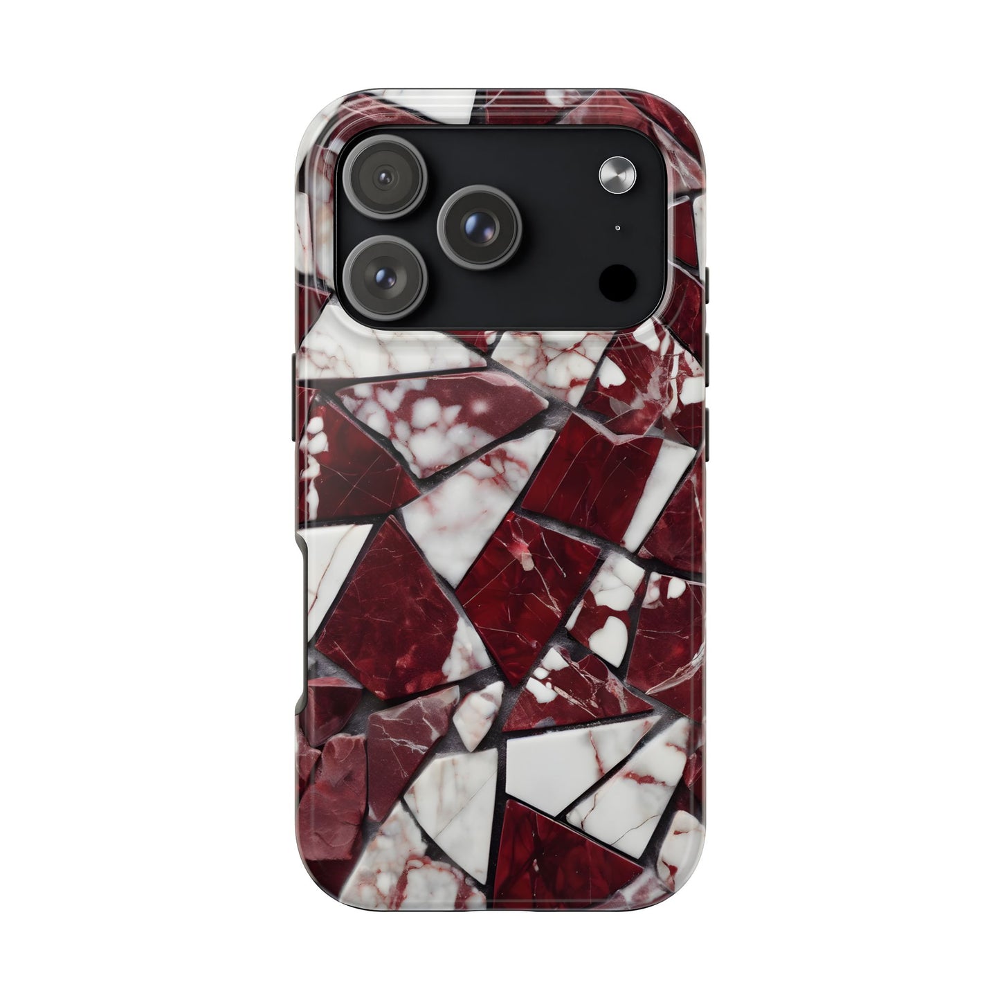 Shattered Dark Red Marble Pattern Tough Phone Case - Durable & Stylish Protection for iPhone