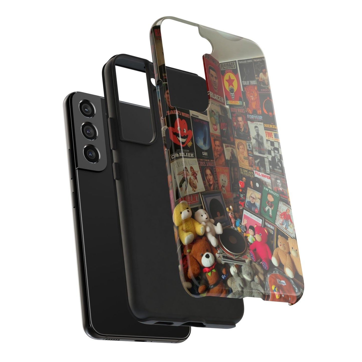 Retro Vibe Tough Phone Case - Vintage Movie Posters & Plush Toys Design