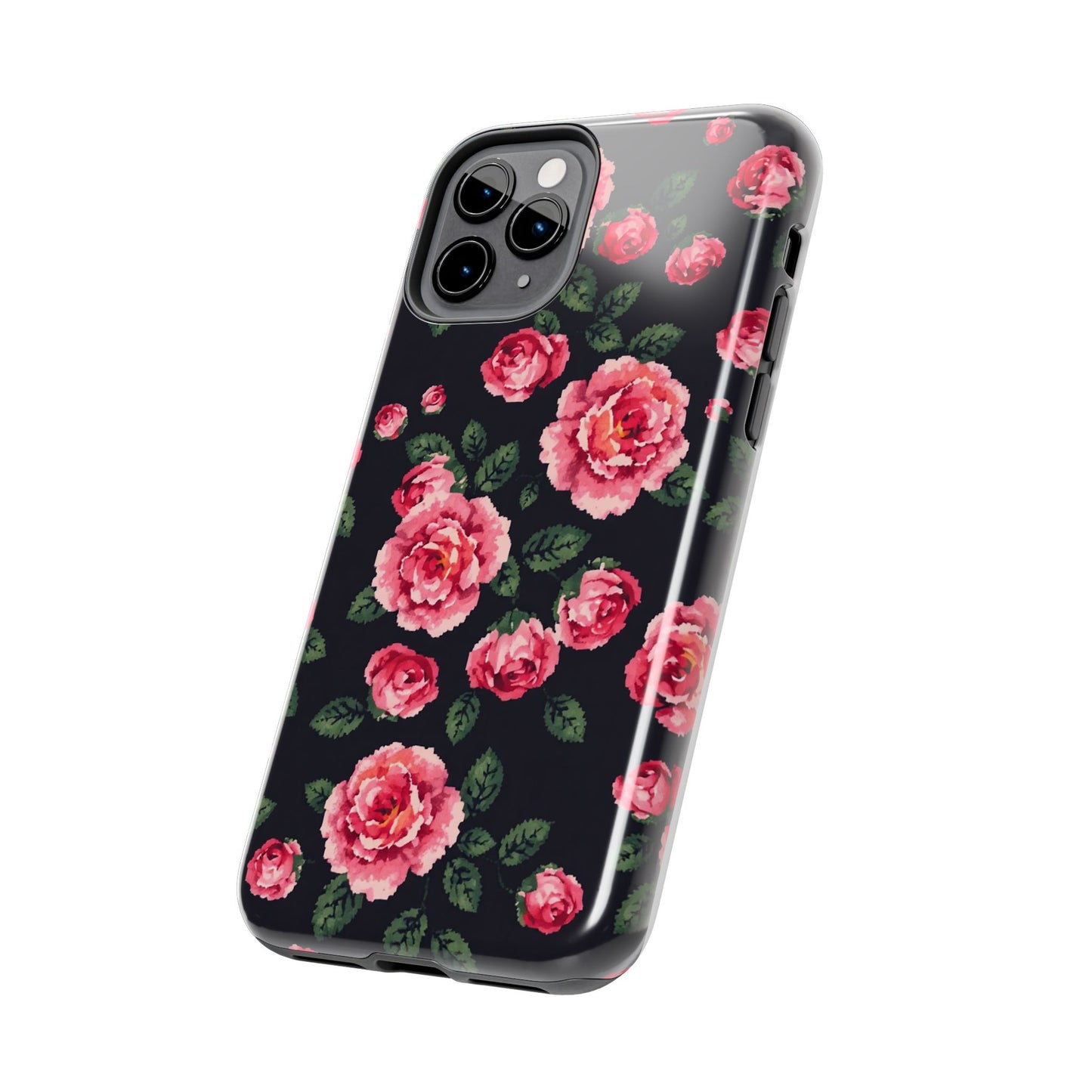 Pixelated Floral Tough Phone Case - Elegant Rose Design for Protection & Style - for iPhone