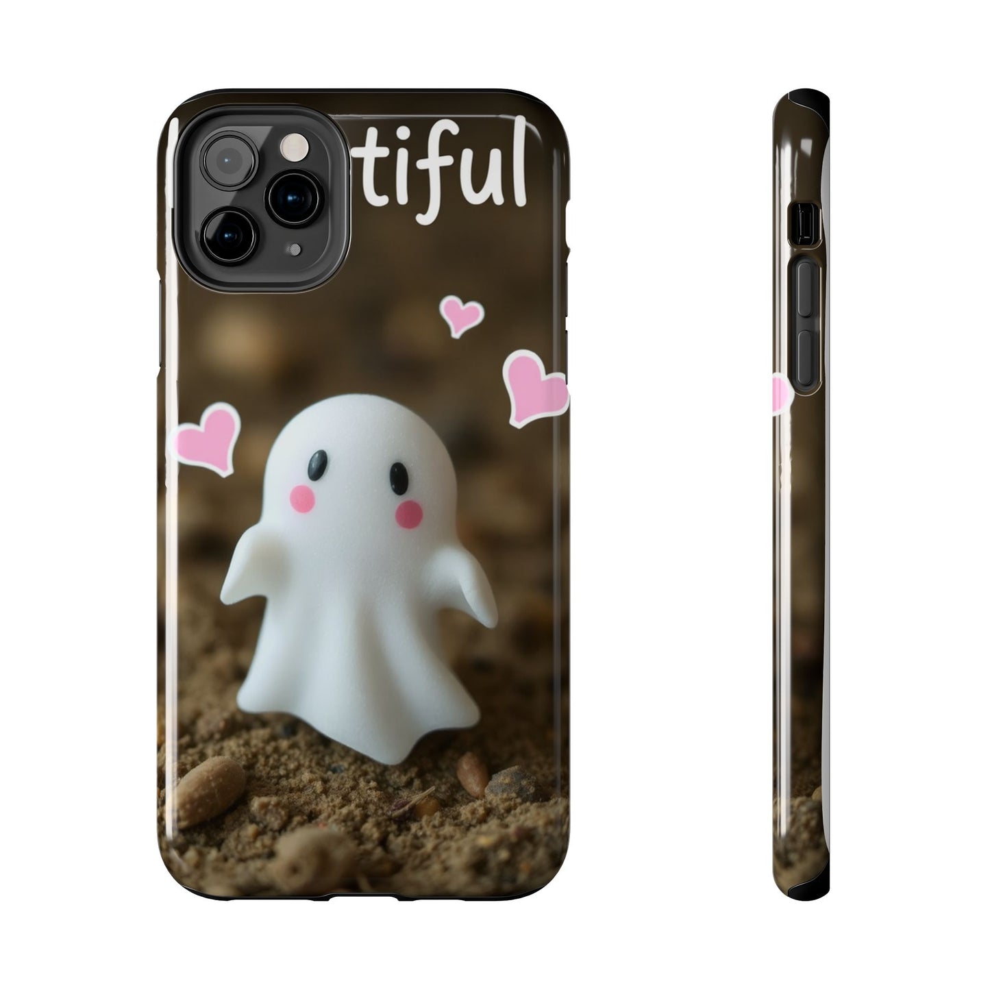 Cute Ghost Tough Phone Case - Beautiful Design with Heart Accents
