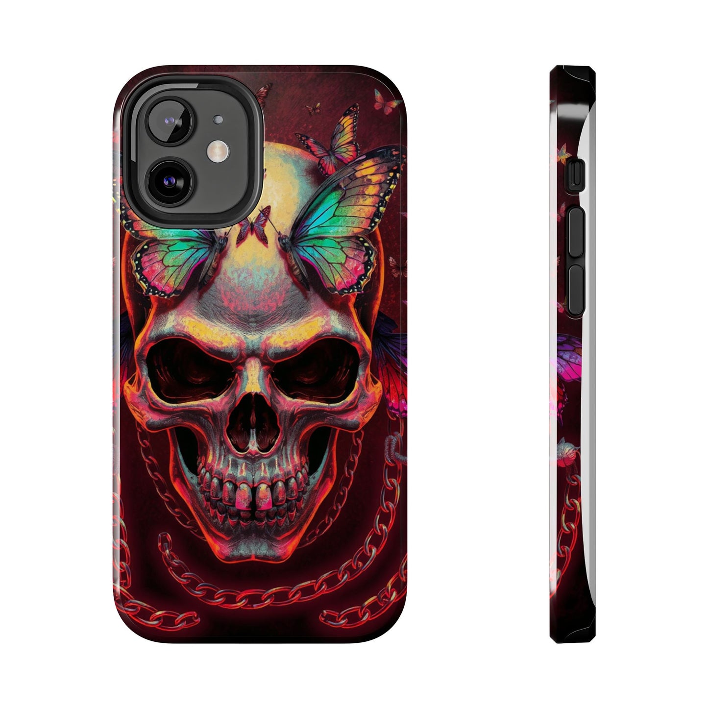 Gothic Skull Phone Case with Butterflies - Durable Tough Phone Case