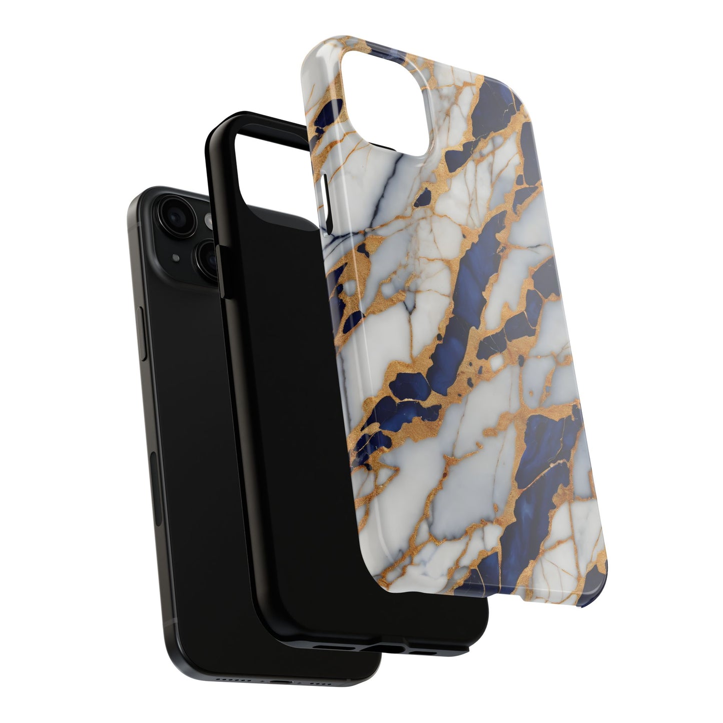Stunning Marble Tough Phone Case - Elegant Blue & Gold Design Stylish Protection - for iPhone