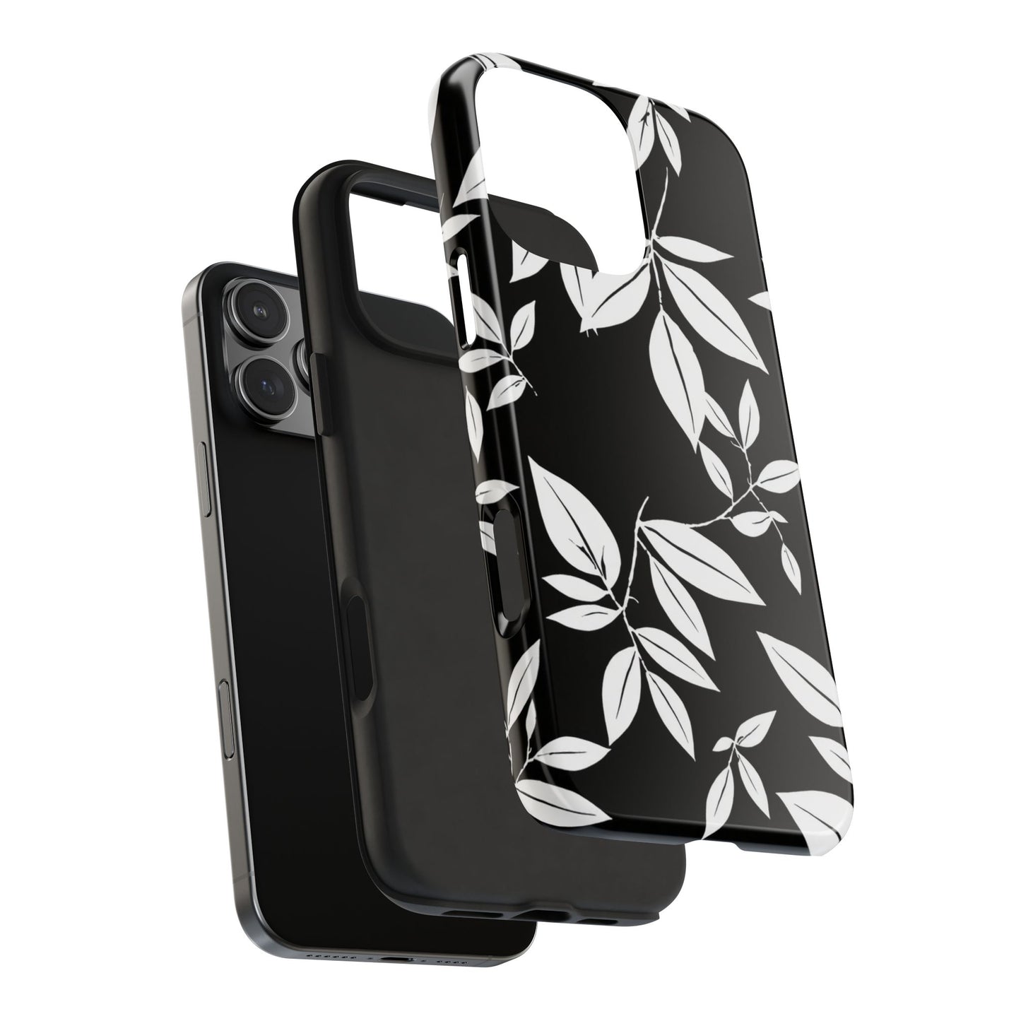 Chic Floral Tough Phone Case - Elegant Black & White Design for Stylish Protection