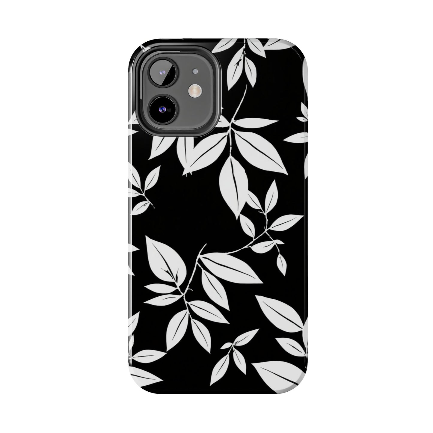 Chic Floral Tough Phone Case - Elegant Black & White Design for Stylish Protection