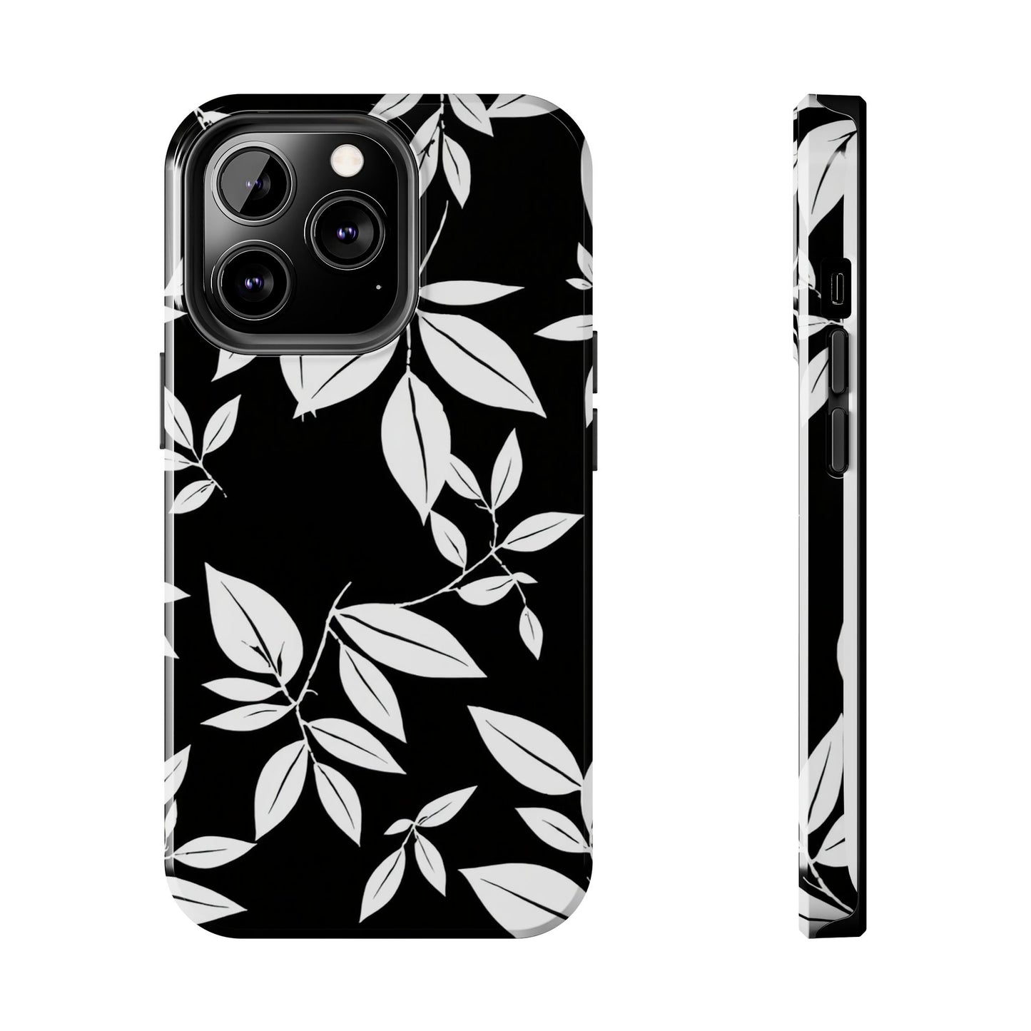 Chic Floral Tough Phone Case - Elegant Black & White Design for Stylish Protection