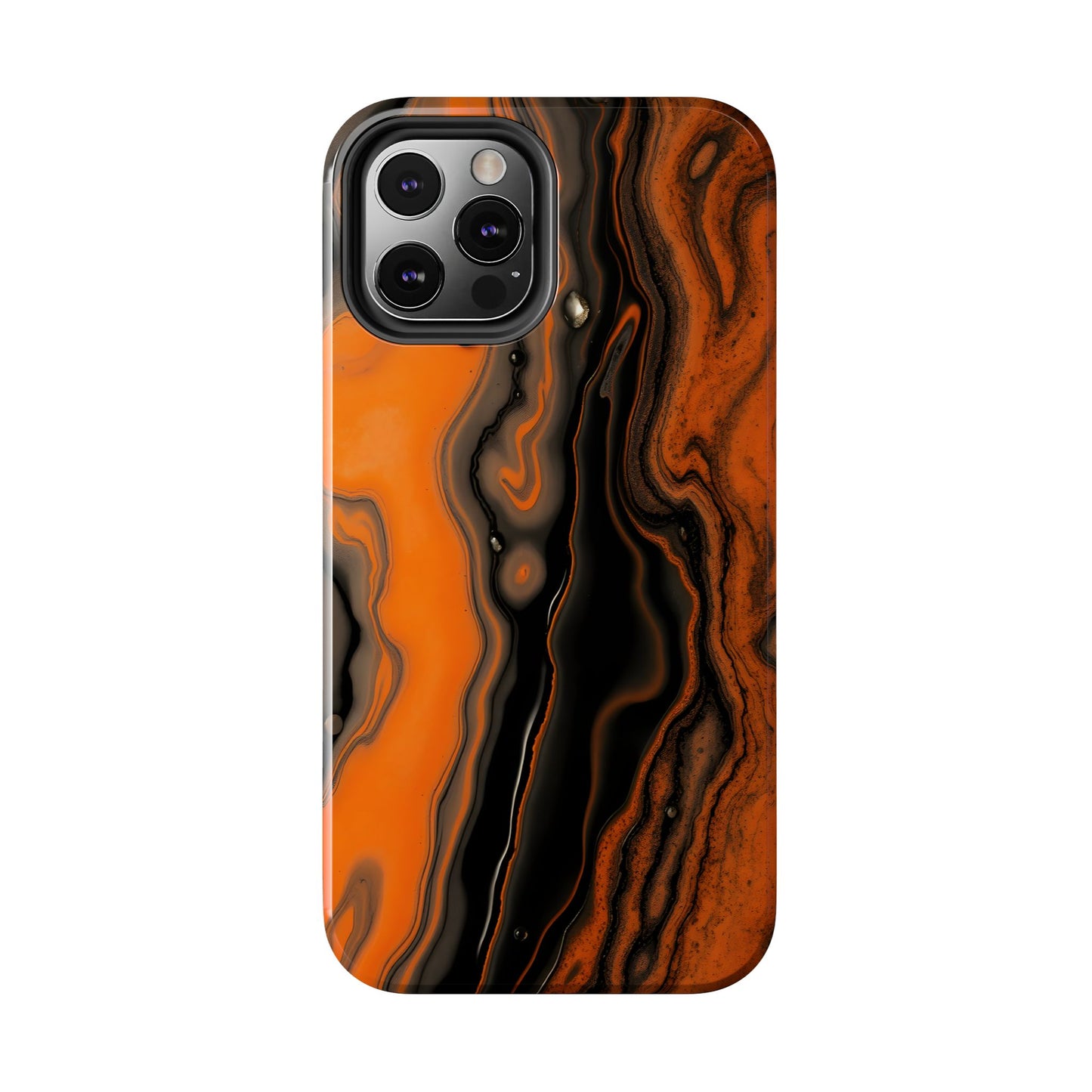 Stylish Tough Phone Case - Bold Black and Orange Metallic Lava Flow Design - for iPhone