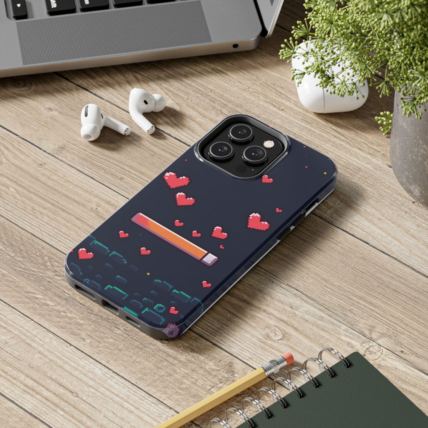 Pixel Heart Tough Phone Case - Retro Gamer Style for Valentine's Day
