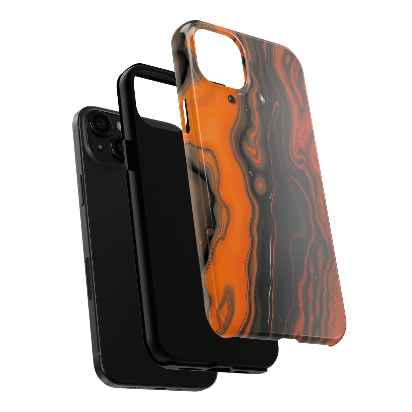 Stylish Tough Phone Case - Bold Black and Orange Metallic Lava Flow Design - for iPhone