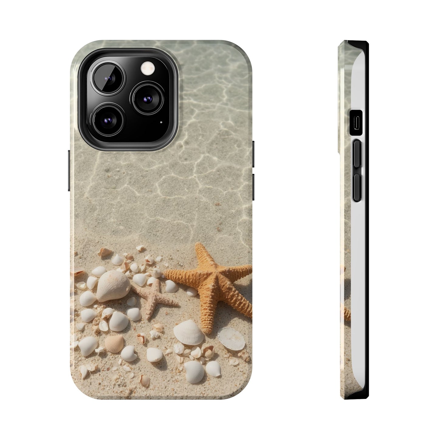 Beach-Inspired Tough Phone Case with Starfish and Seashell Design