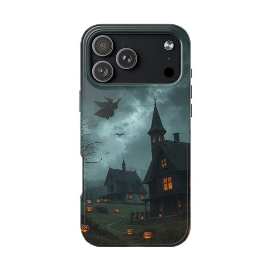 Halloween-Themed Tough Phone Case with Spooky House Design