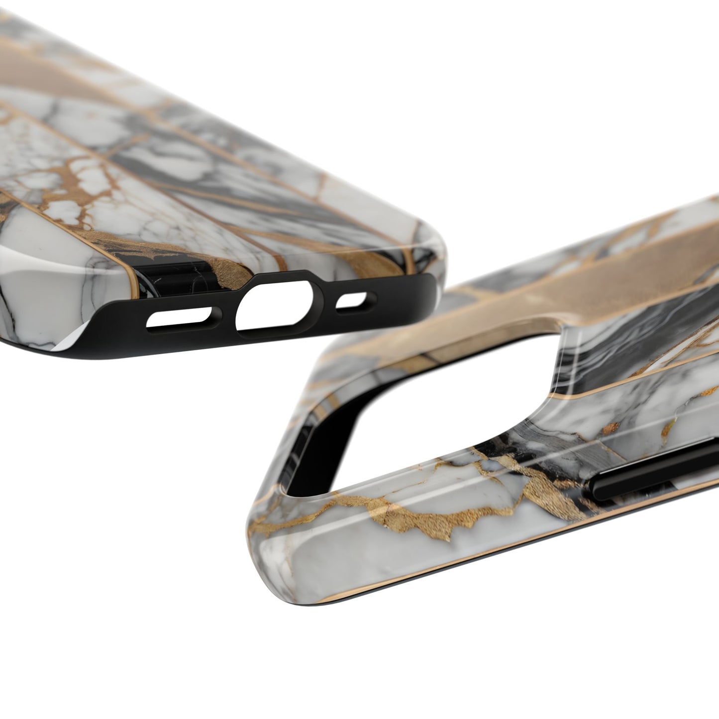 Marble Lines Tough Phone Case with Gold Accents - for iPhone