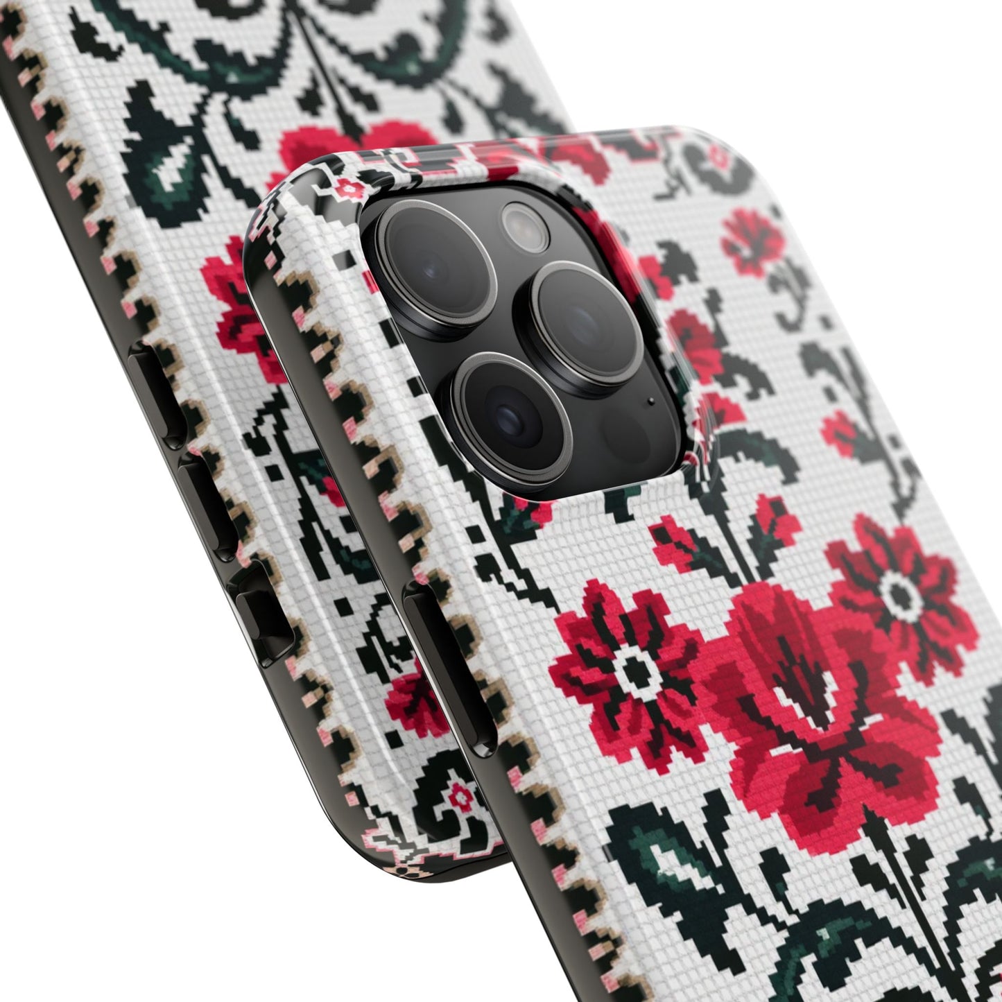 Traditional Floral Knit Tough Phone Cases - Durable Protection with Vintage Style - for iPhone