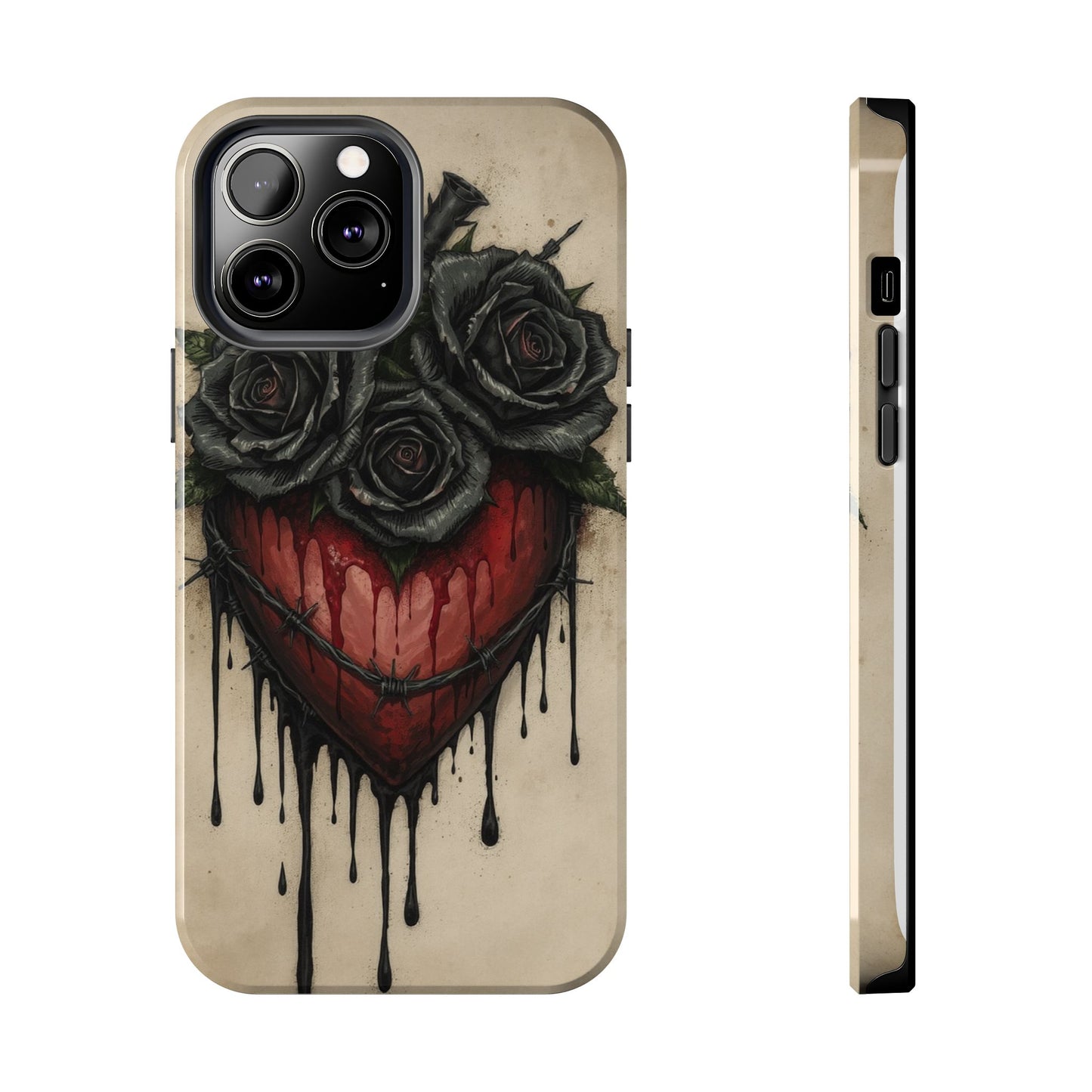 Gothic Heart Phone Case with Roses - Tough & Durable Design