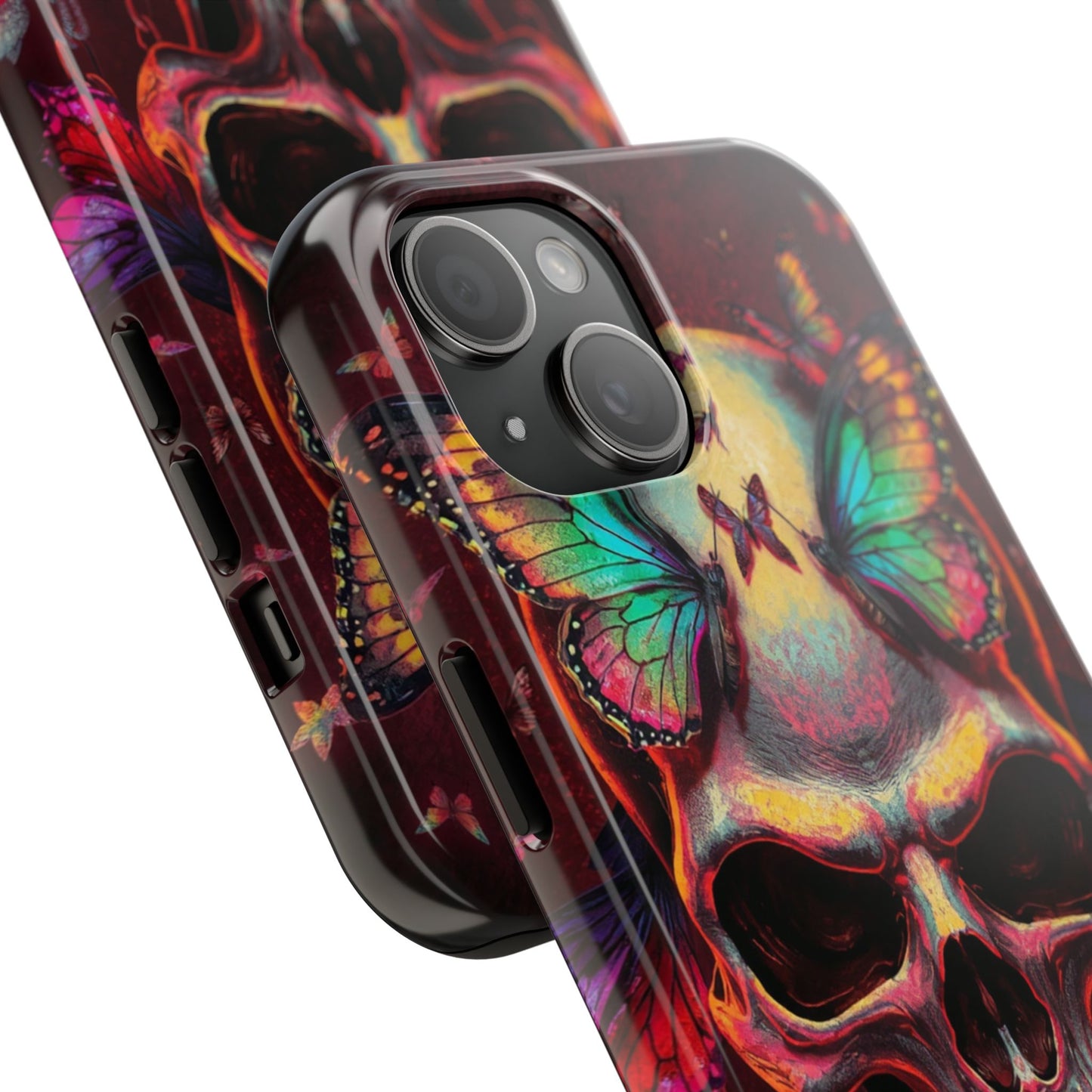 Gothic Skull Phone Case with Butterflies - Durable Tough Phone Case