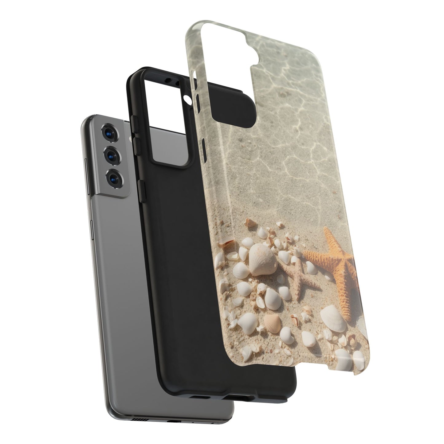 Beach-Inspired Tough Phone Case with Starfish and Seashell Design