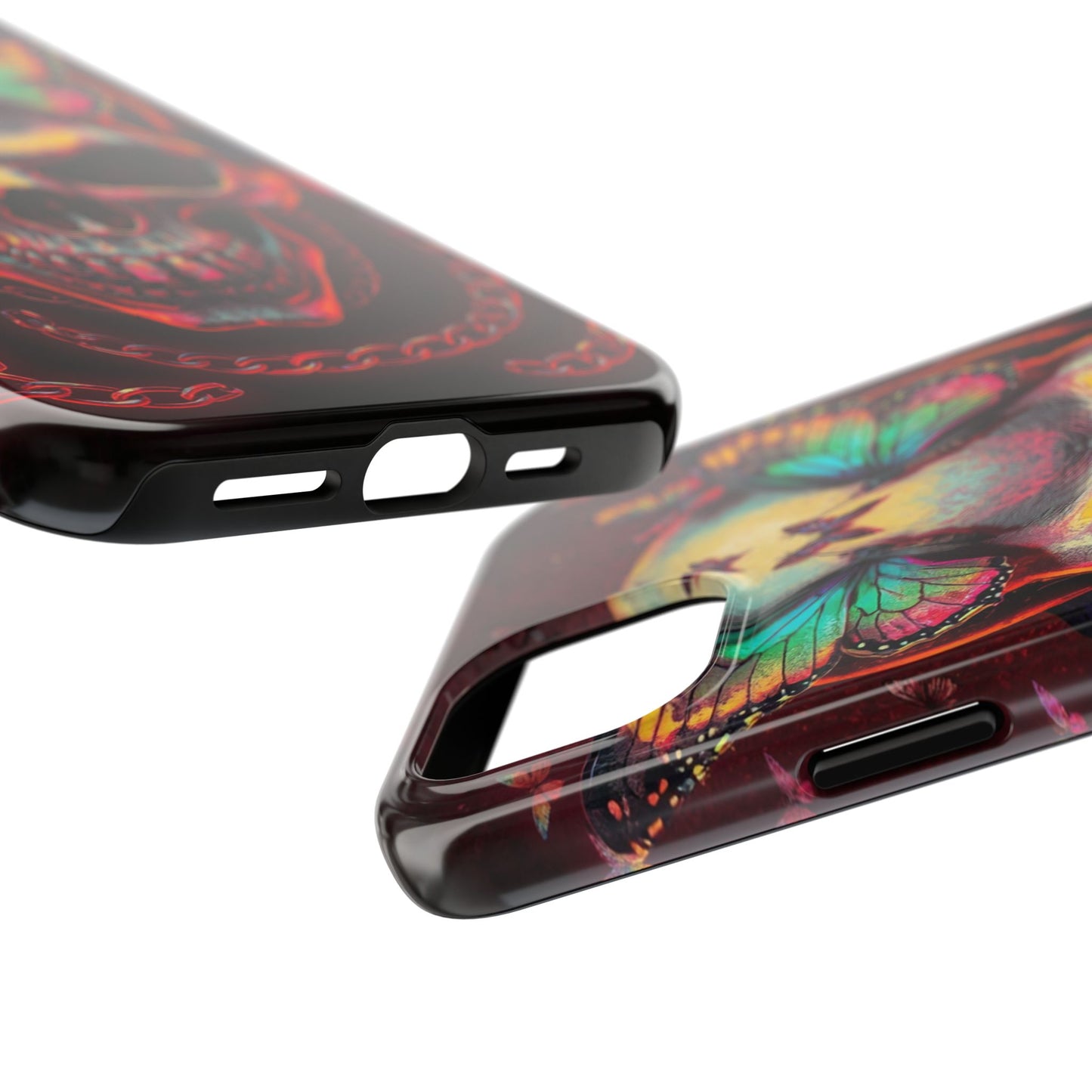 Gothic Skull Phone Case with Butterflies - Durable Tough Phone Case