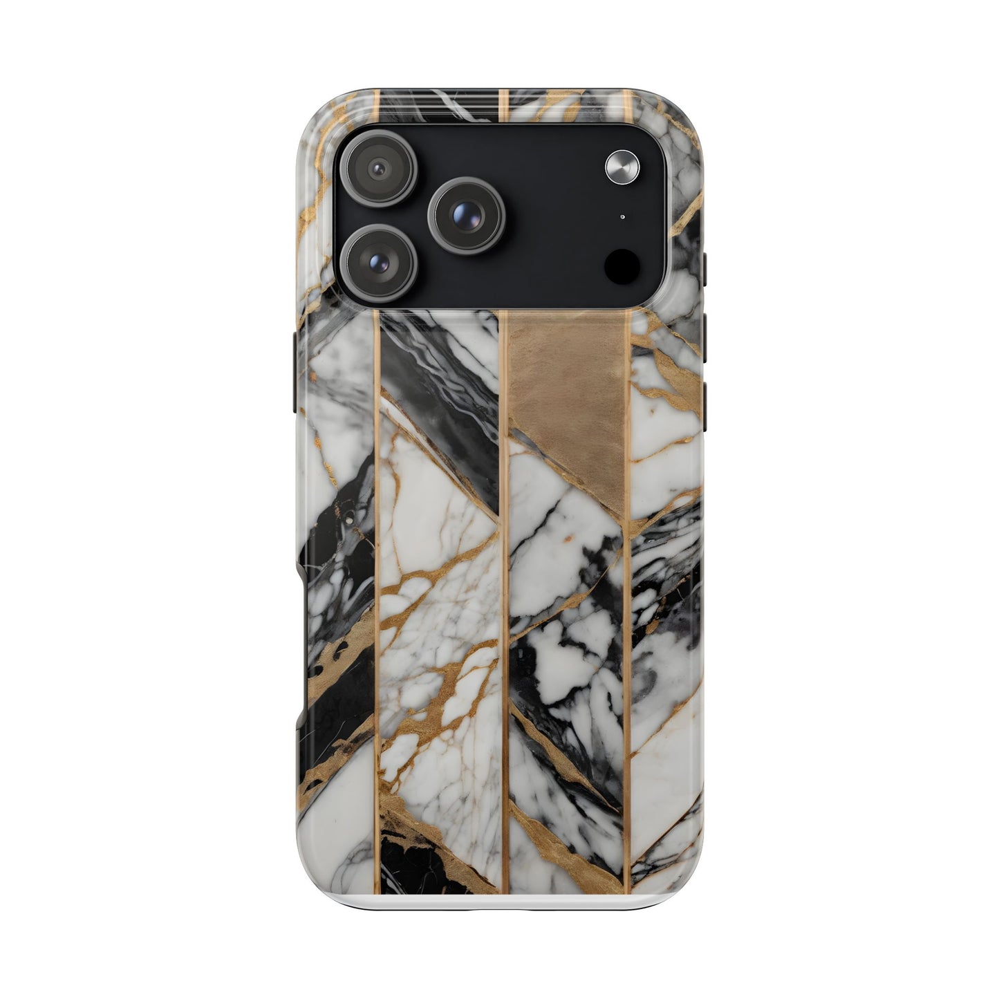 Marble Lines Tough Phone Case with Gold Accents - for iPhone
