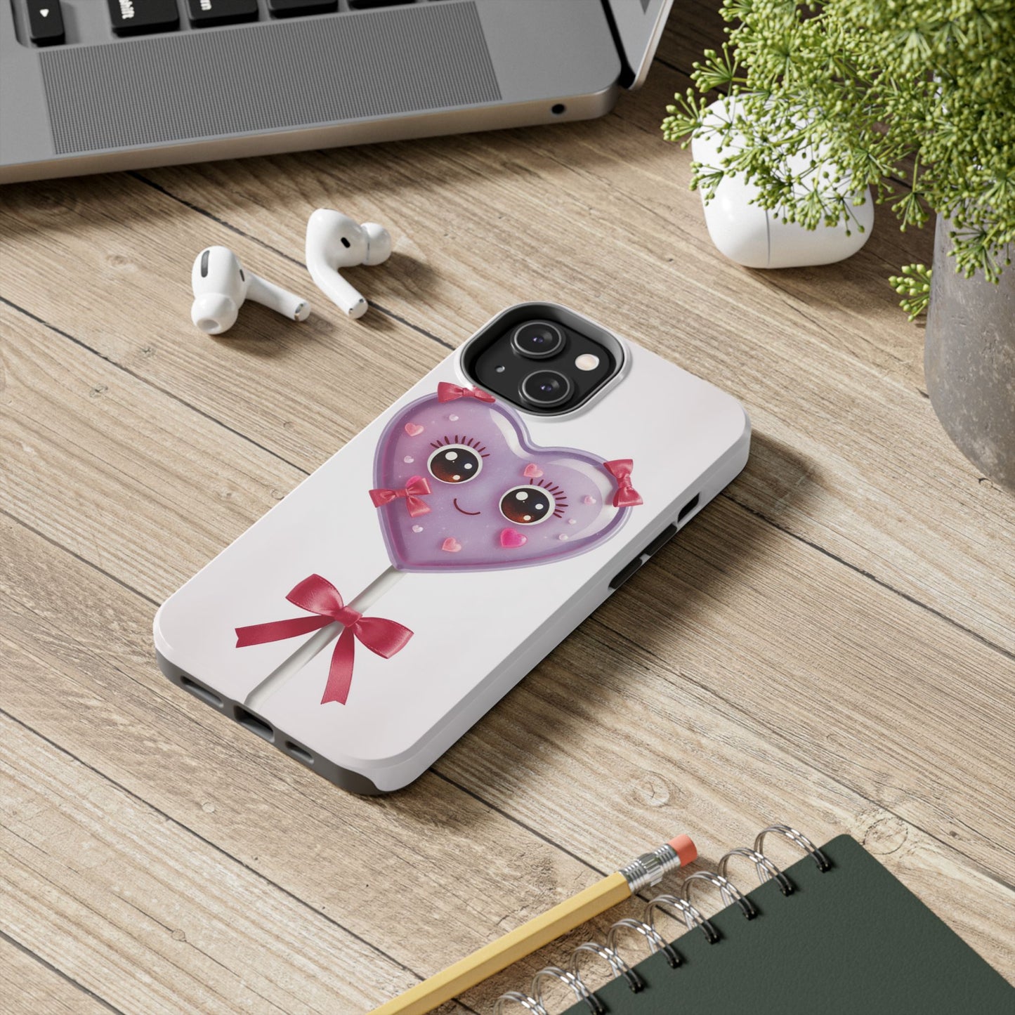 Cute Heart Lollipop Tough Phone Case - Adorable Protection for Candy Lovers