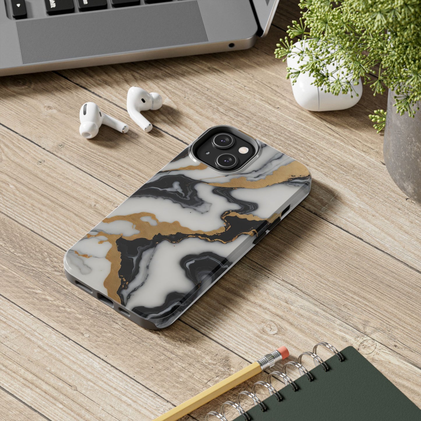 Elegant Gold Marble Tough Phone Case - Stylish Protection for Your iPhone