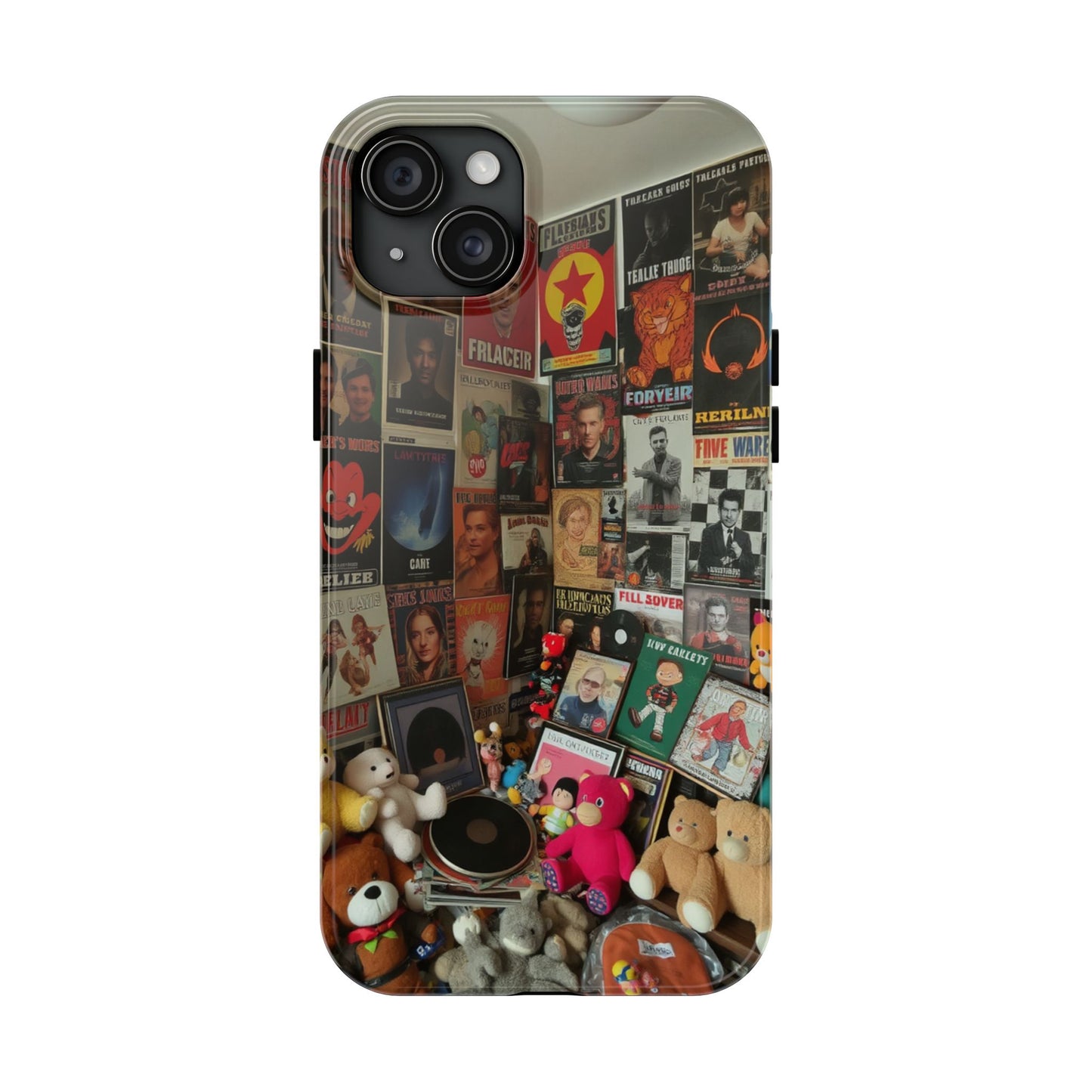 Retro Vibe Tough Phone Case - Vintage Movie Posters & Plush Toys Design