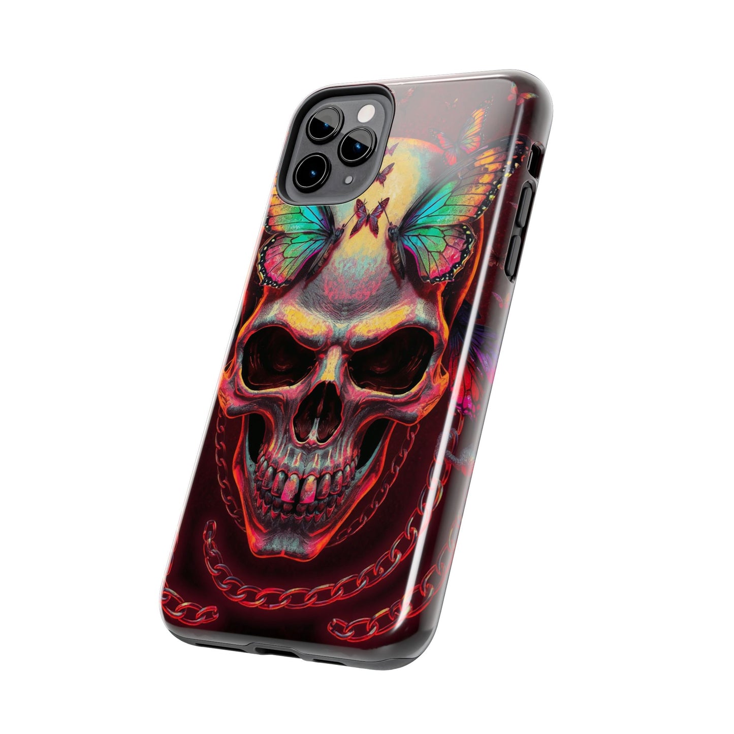 Gothic Skull Phone Case with Butterflies - Durable Tough Phone Case