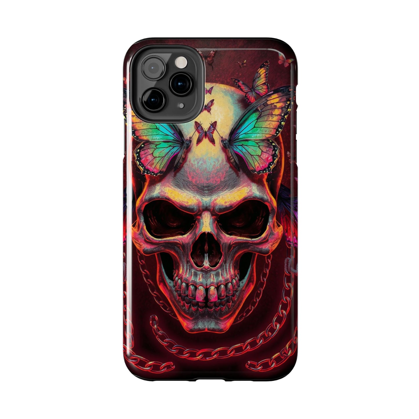 Gothic Skull Phone Case with Butterflies - Durable Tough Phone Case