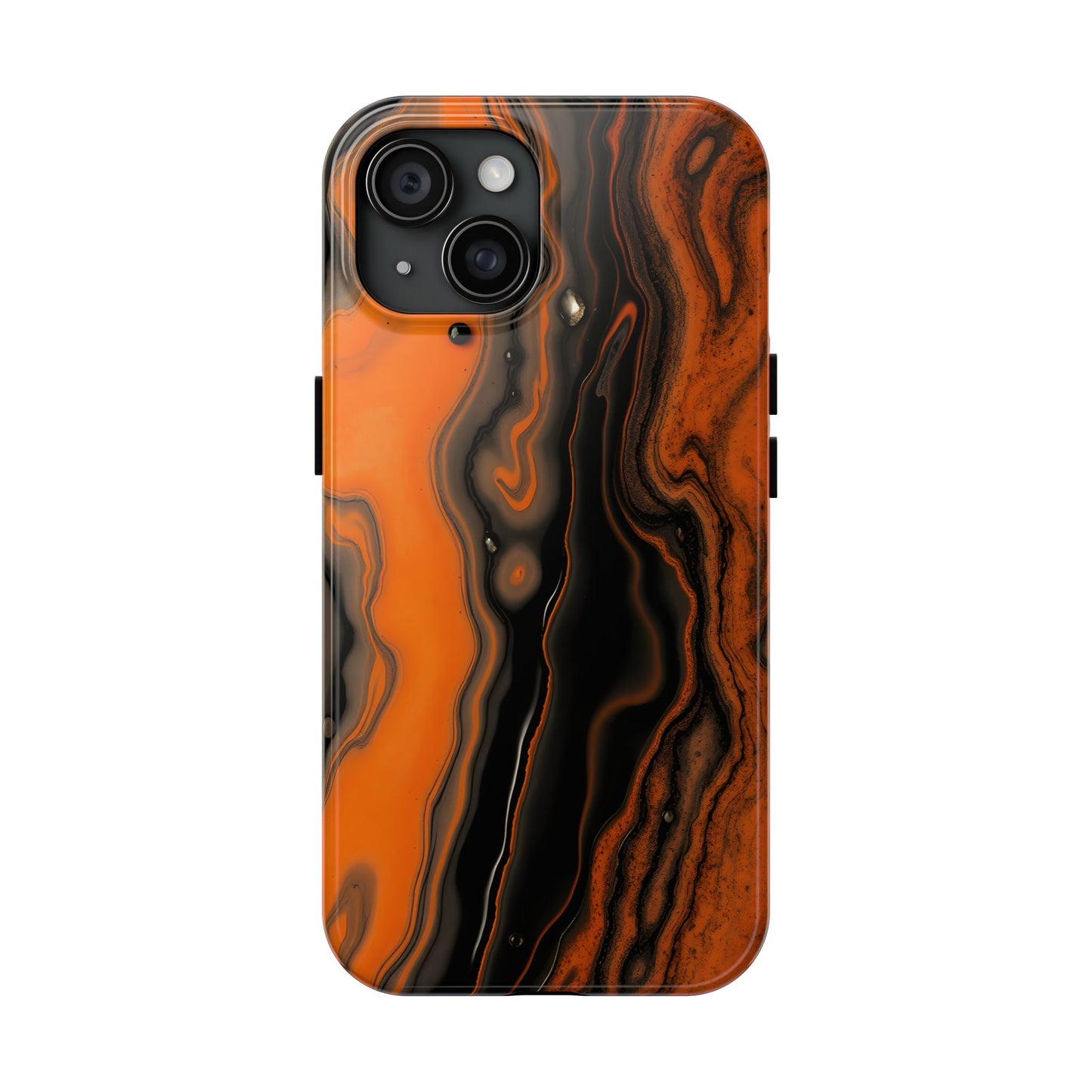 Stylish Tough Phone Case - Bold Black and Orange Metallic Lava Flow Design - for iPhone