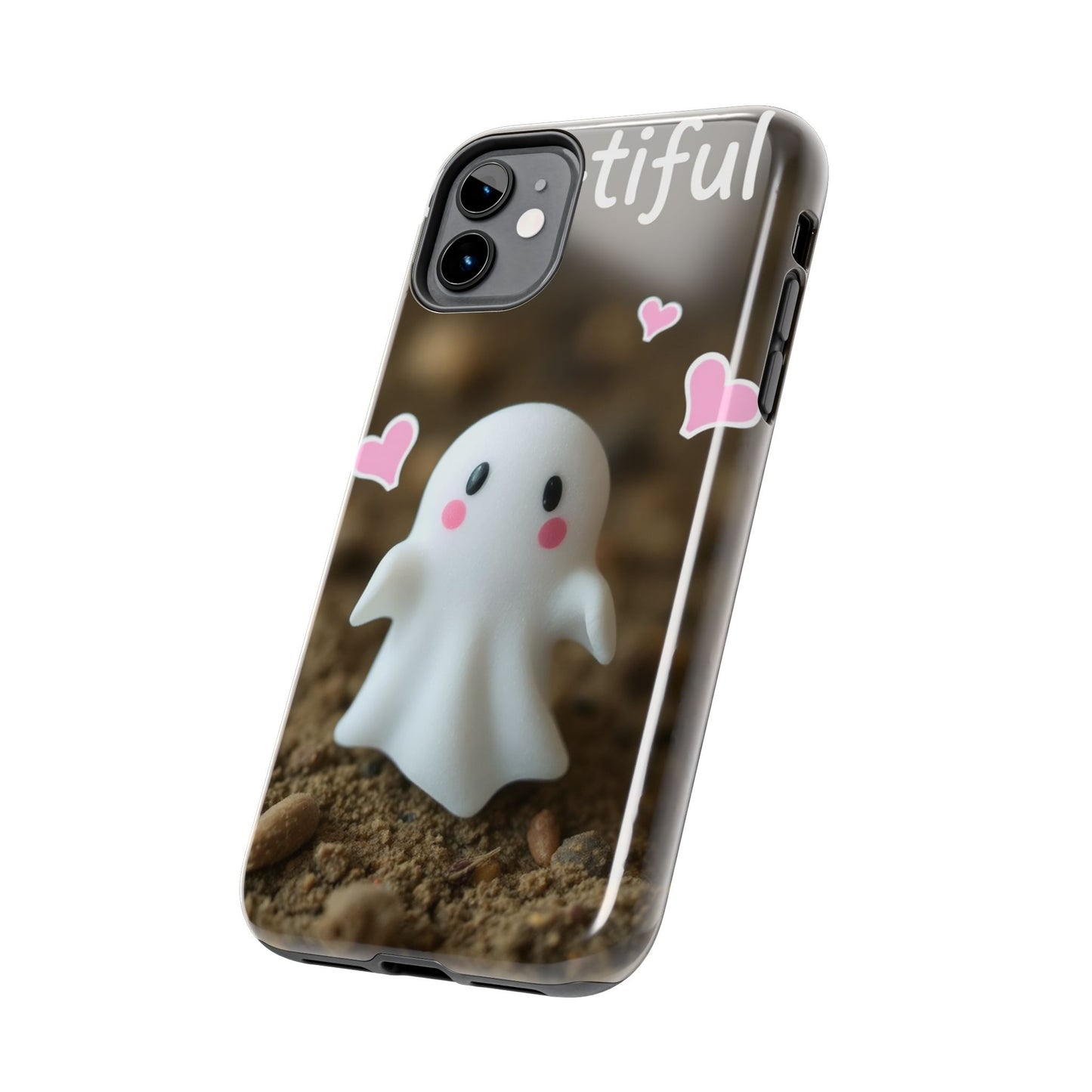 Cute Ghost Tough Phone Case - Beautiful Design with Heart Accents