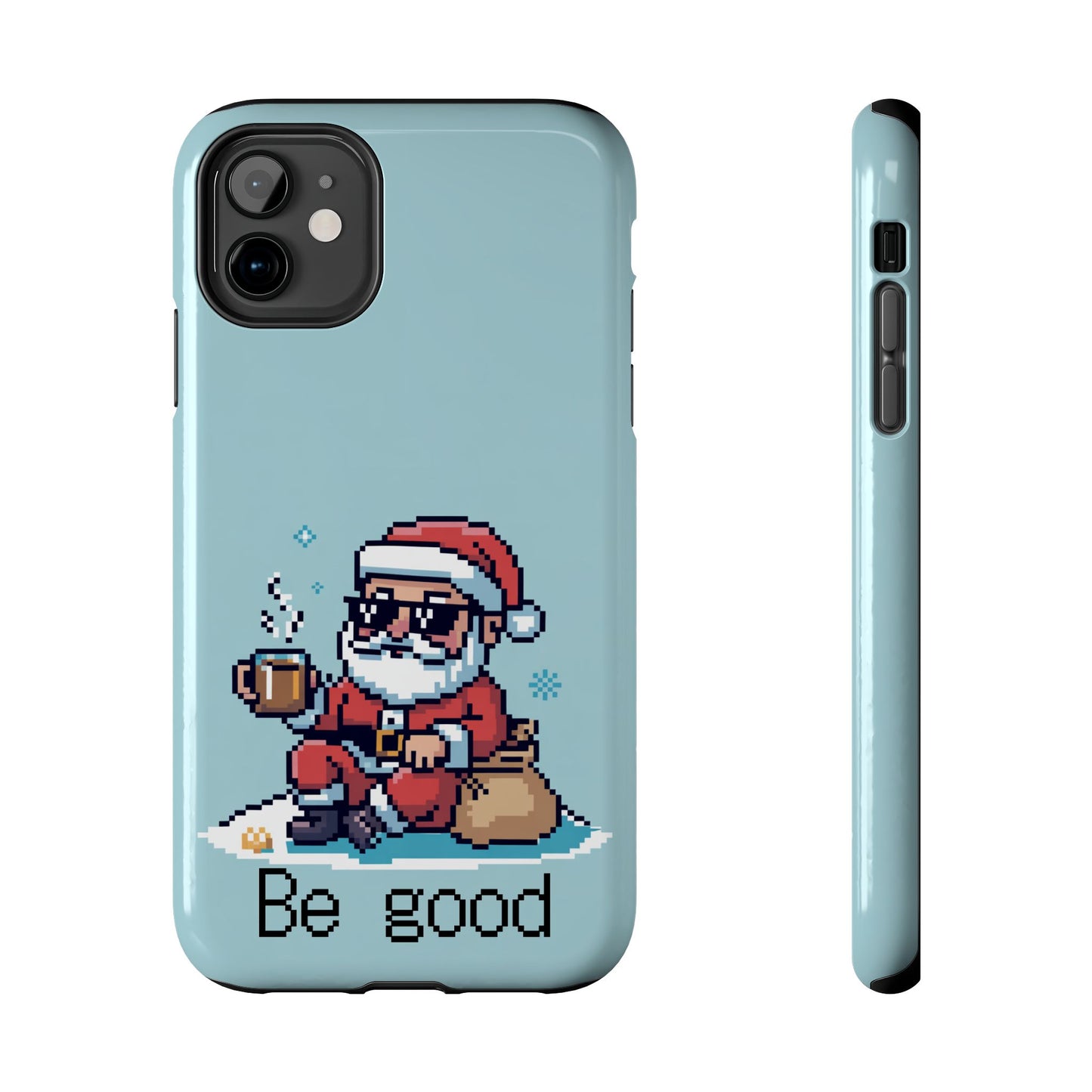 Pixel Art Santa Claus iPhone Case - Festive Tough Case with 'Be Good' Design