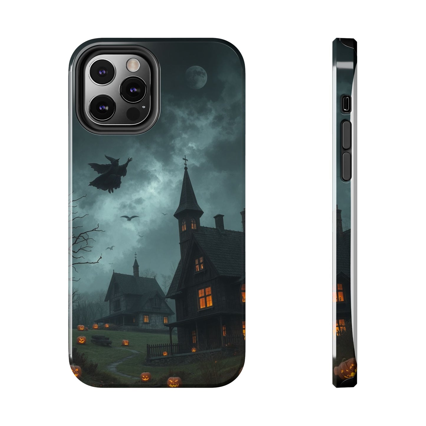 Halloween-Themed Tough Phone Case with Spooky House Design