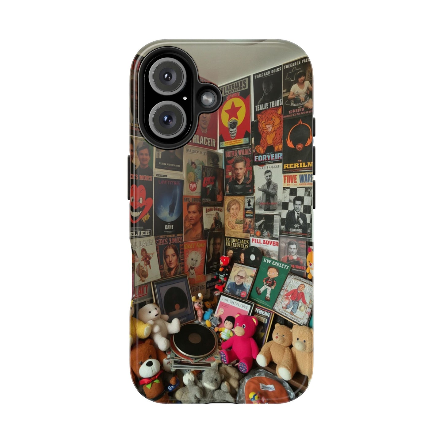 Retro Vibe Tough Phone Case - Vintage Movie Posters & Plush Toys Design