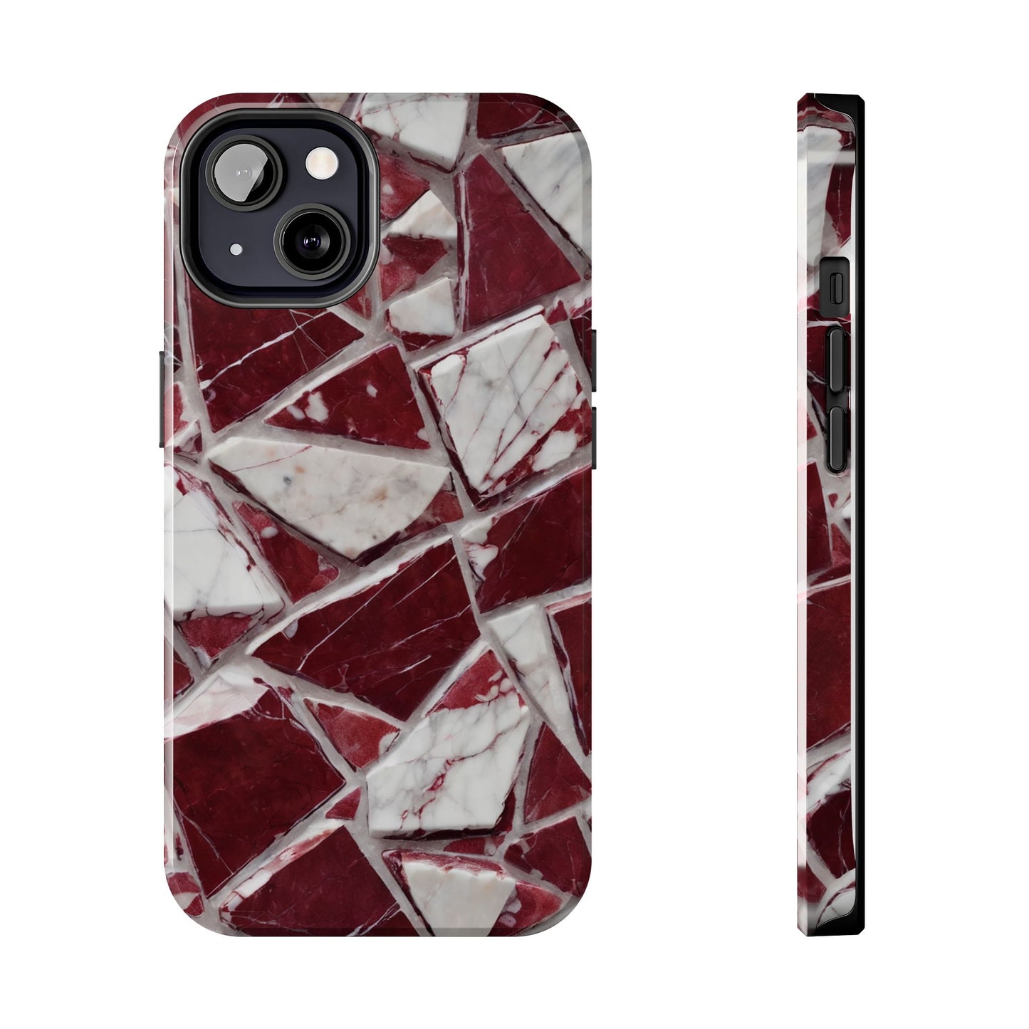 Elegant Red Pieces Marble Pattern Tough Phone Case - Stylish Protection for iPhone