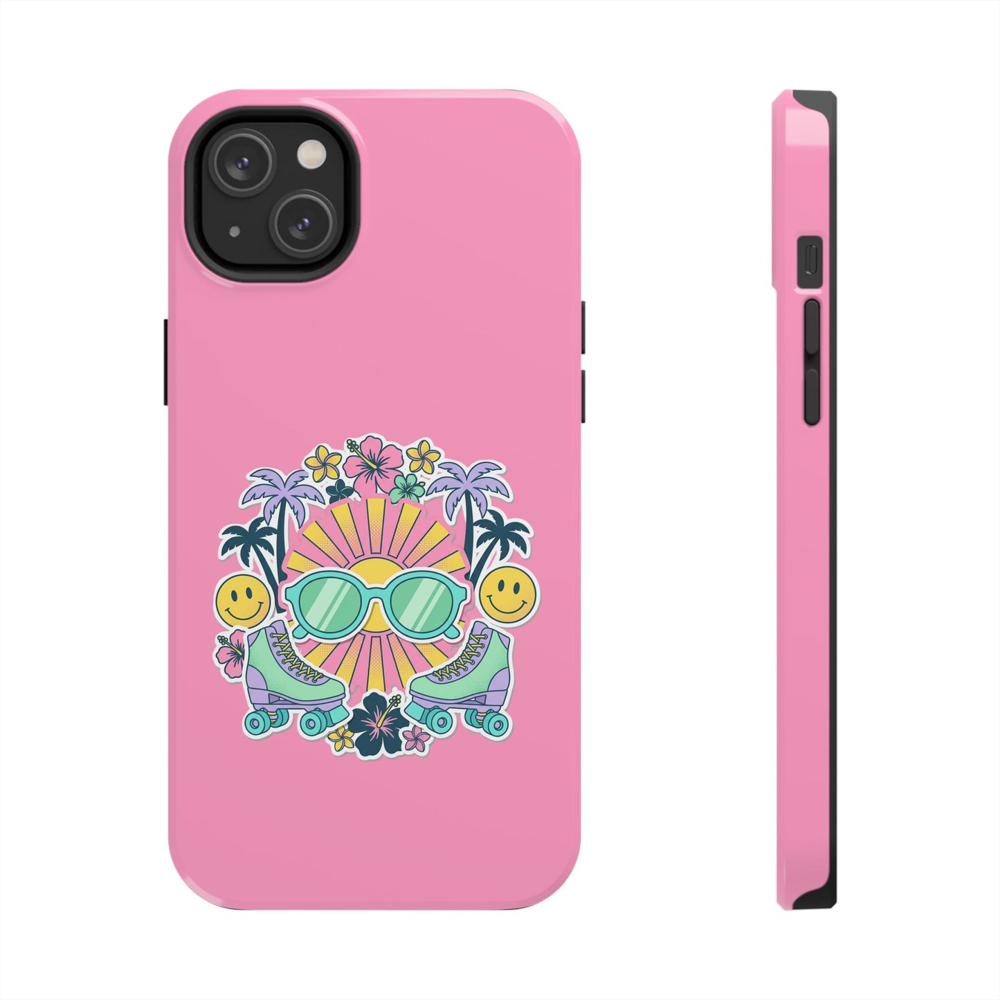 Retro Summer Phone Case — Y2K Palm Trees, Roller Skates & Smiley Collage
