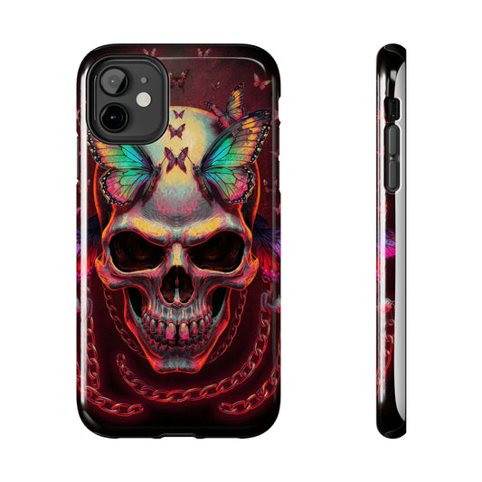 Gothic Skull Phone Case with Butterflies - Durable Tough Phone Case