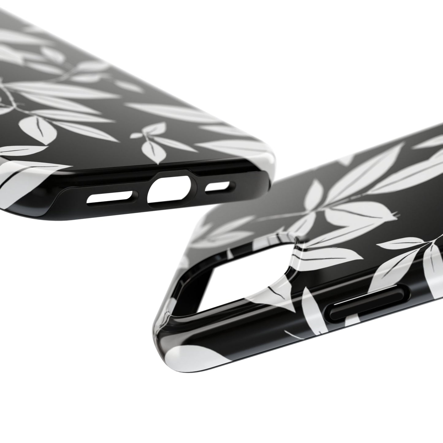 Chic Floral Tough Phone Case - Elegant Black & White Design for Stylish Protection