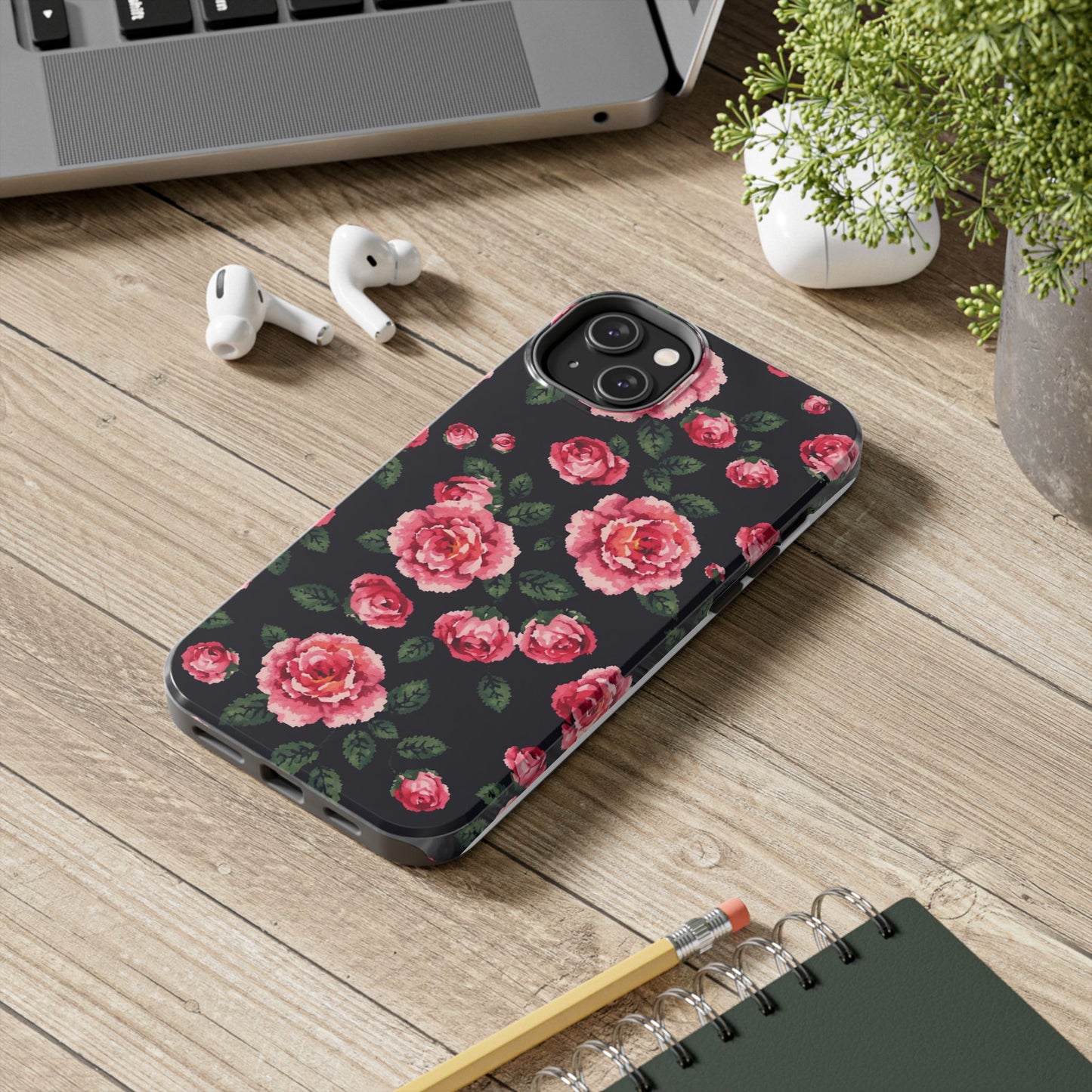 Pixelated Floral Tough Phone Case - Elegant Rose Design for Protection & Style - for iPhone