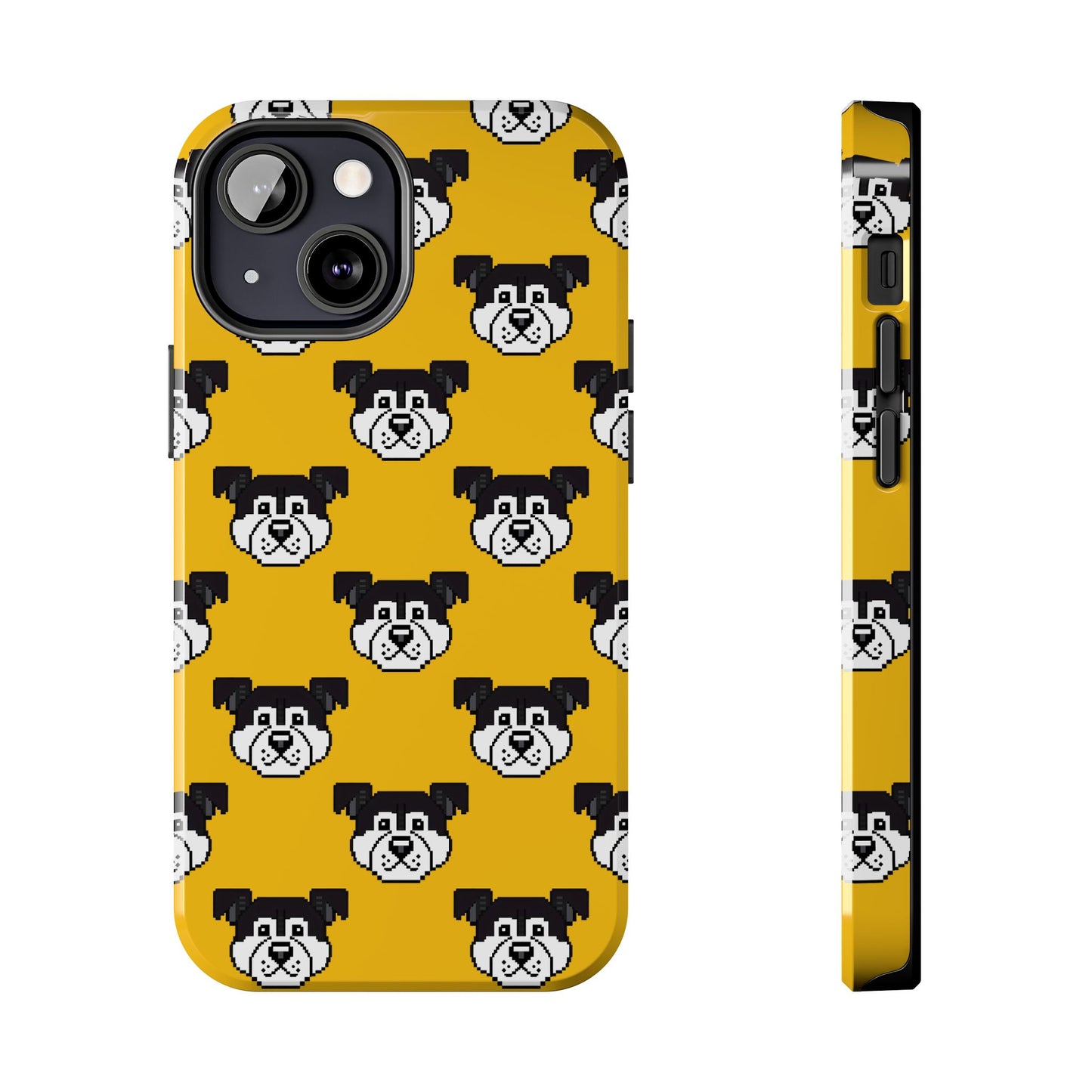 Playful Dog Pattern Tough Phone Case for Pet Lovers - Pixel Art Dog Yellow Background - for iPhone