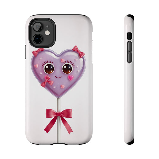 Cute Heart Lollipop Tough Phone Case - Adorable Protection for Candy Lovers