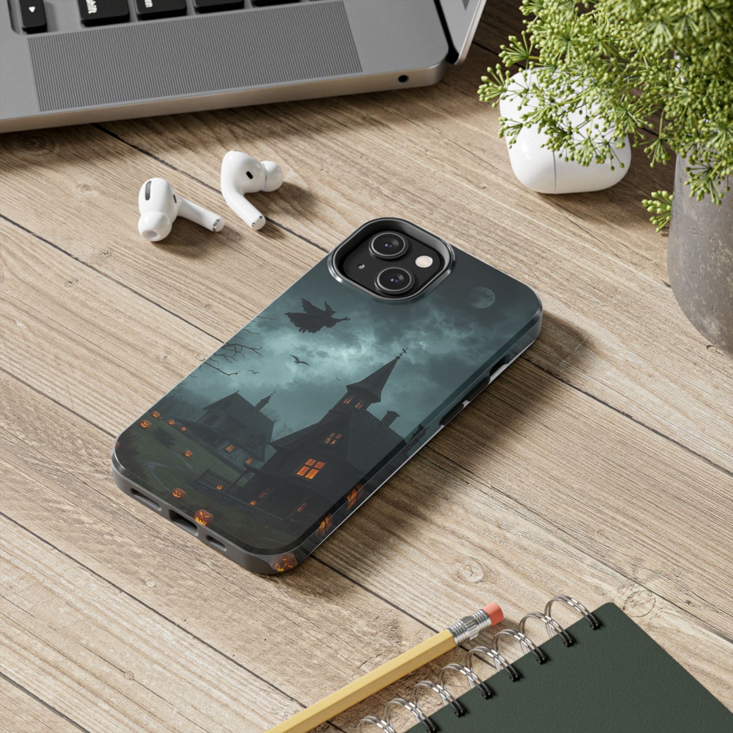 Halloween-Themed Tough Phone Case with Spooky House Design