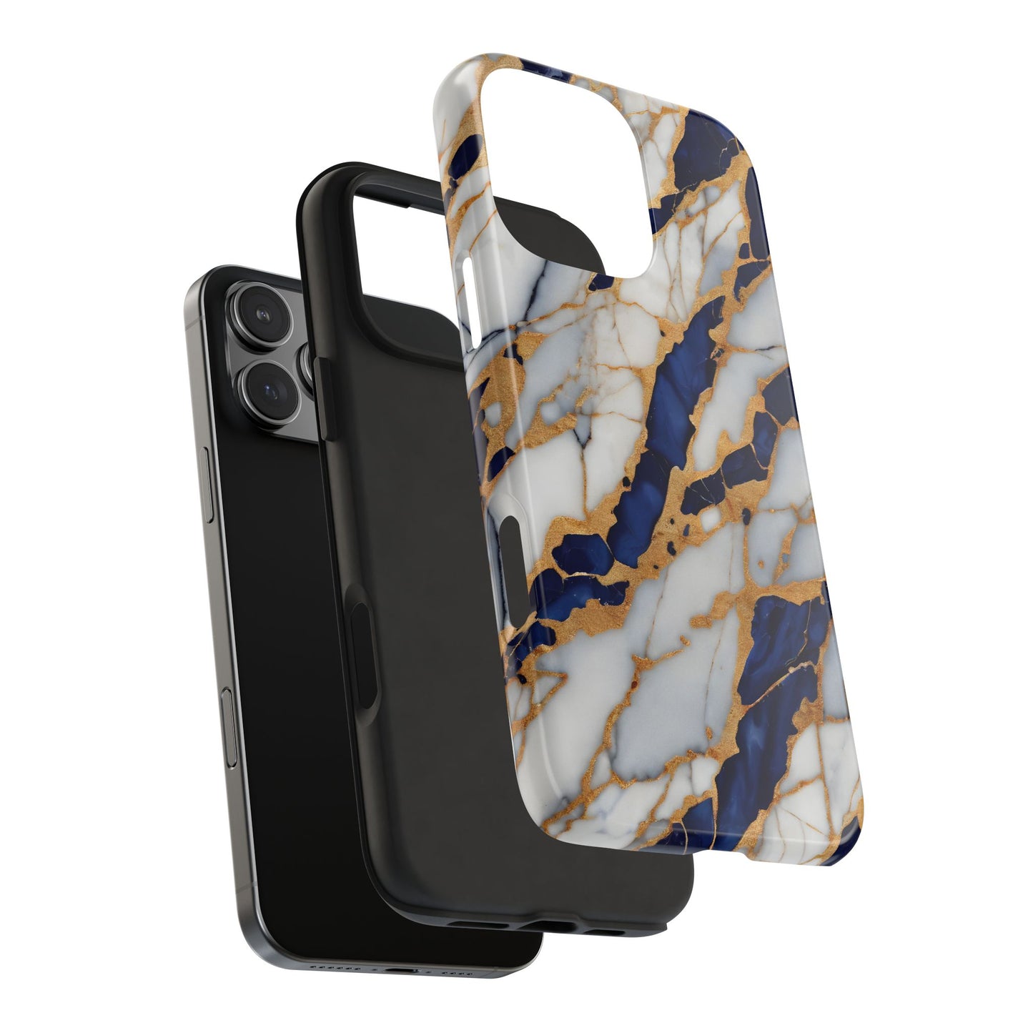 Stunning Marble Tough Phone Case - Elegant Blue & Gold Design Stylish Protection - for iPhone