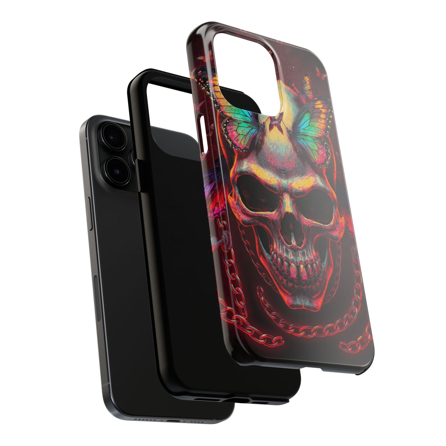 Gothic Skull Phone Case with Butterflies - Durable Tough Phone Case