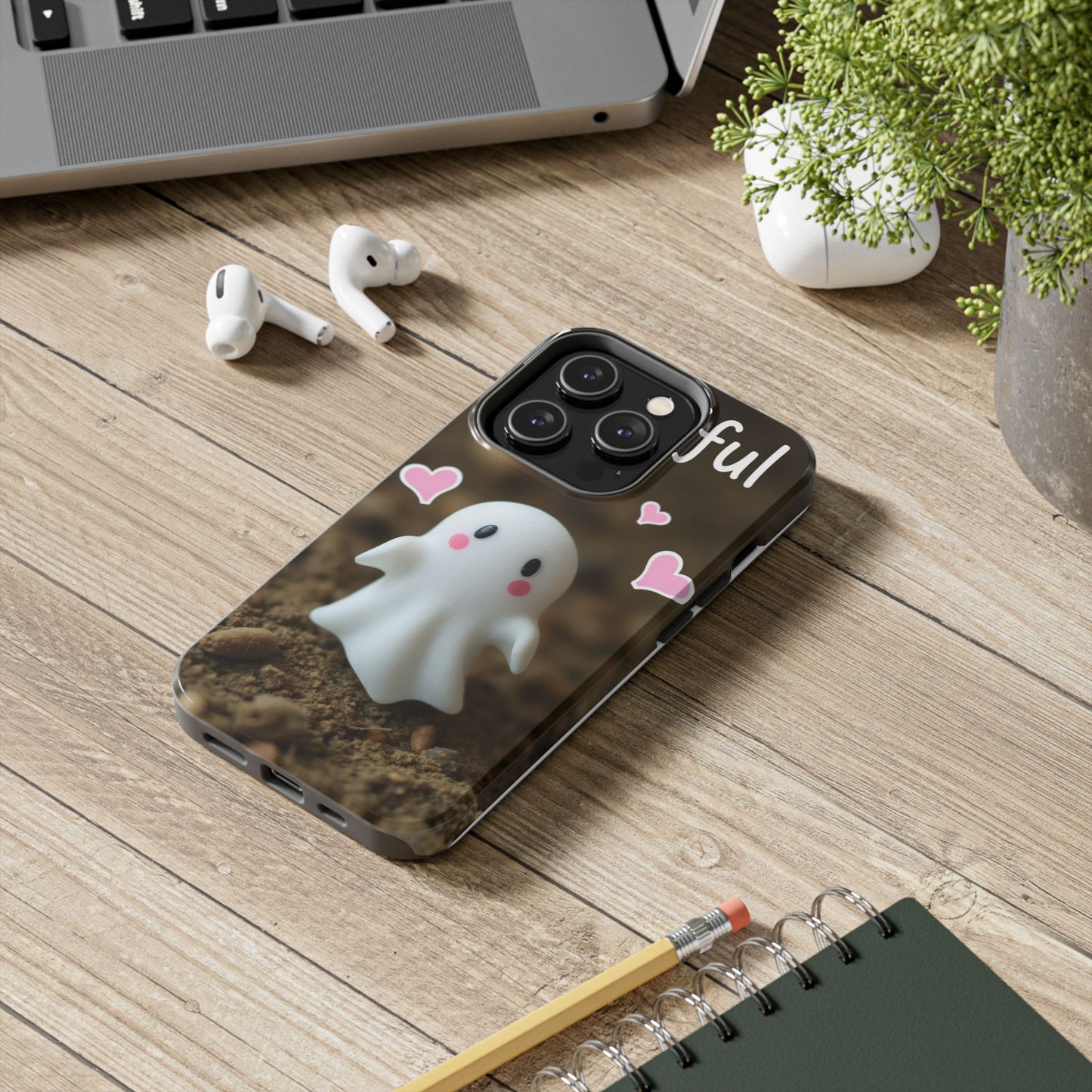 Cute Ghost Tough Phone Case - Beautiful Design with Heart Accents