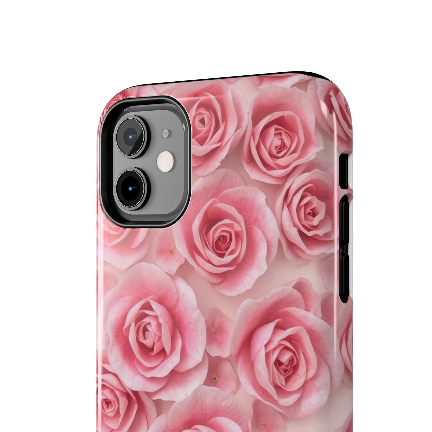 Floral Tough Phone Case - Pink Rose Design, Durable Protection for Flower Lovers