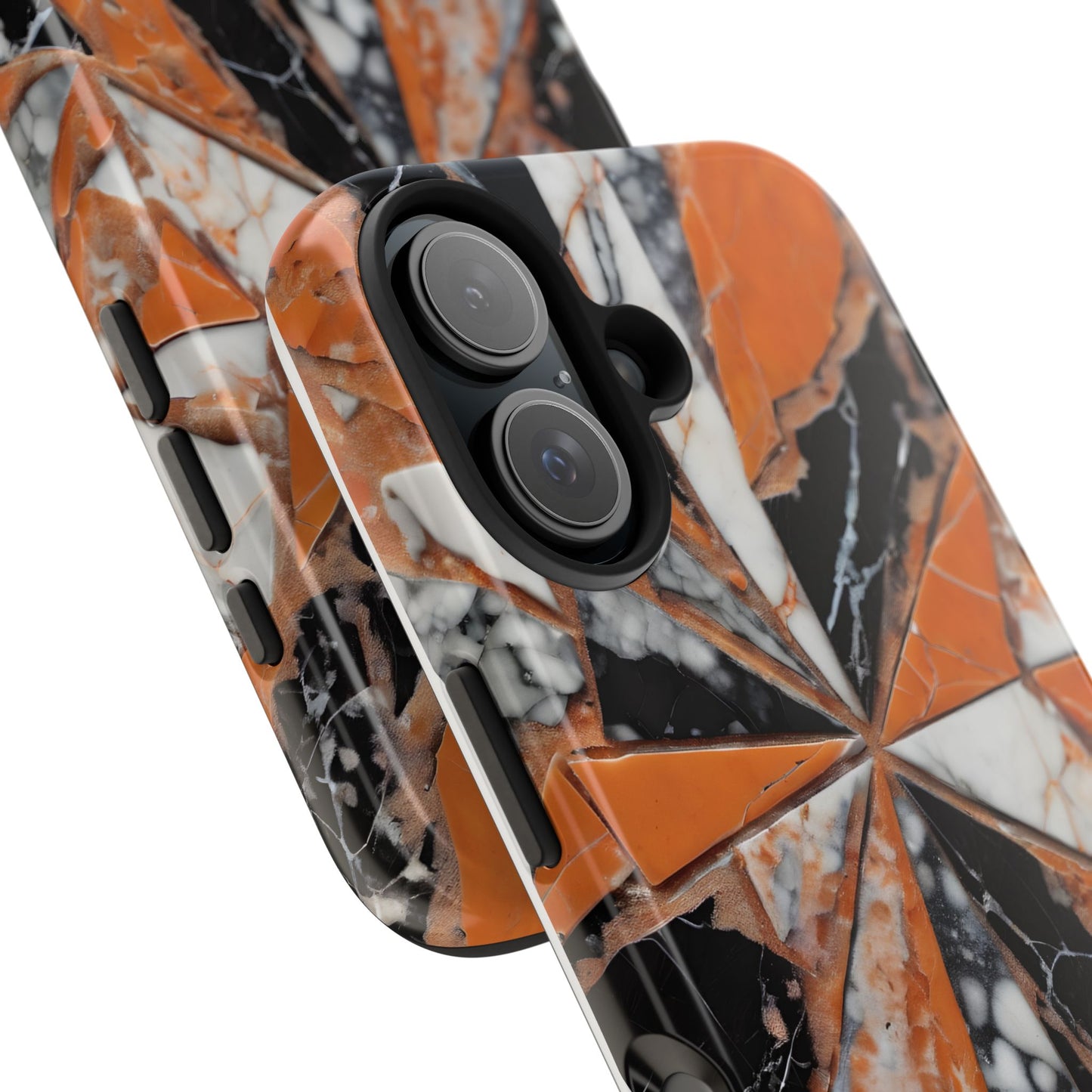 Shattered Pieces Marble Black and Orange Tough Phone Case - for iPhone