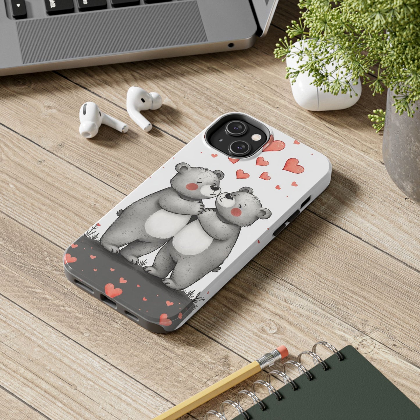 Cute Bear Love Tough Phone Case - Perfect for Valentine's Day & Couples