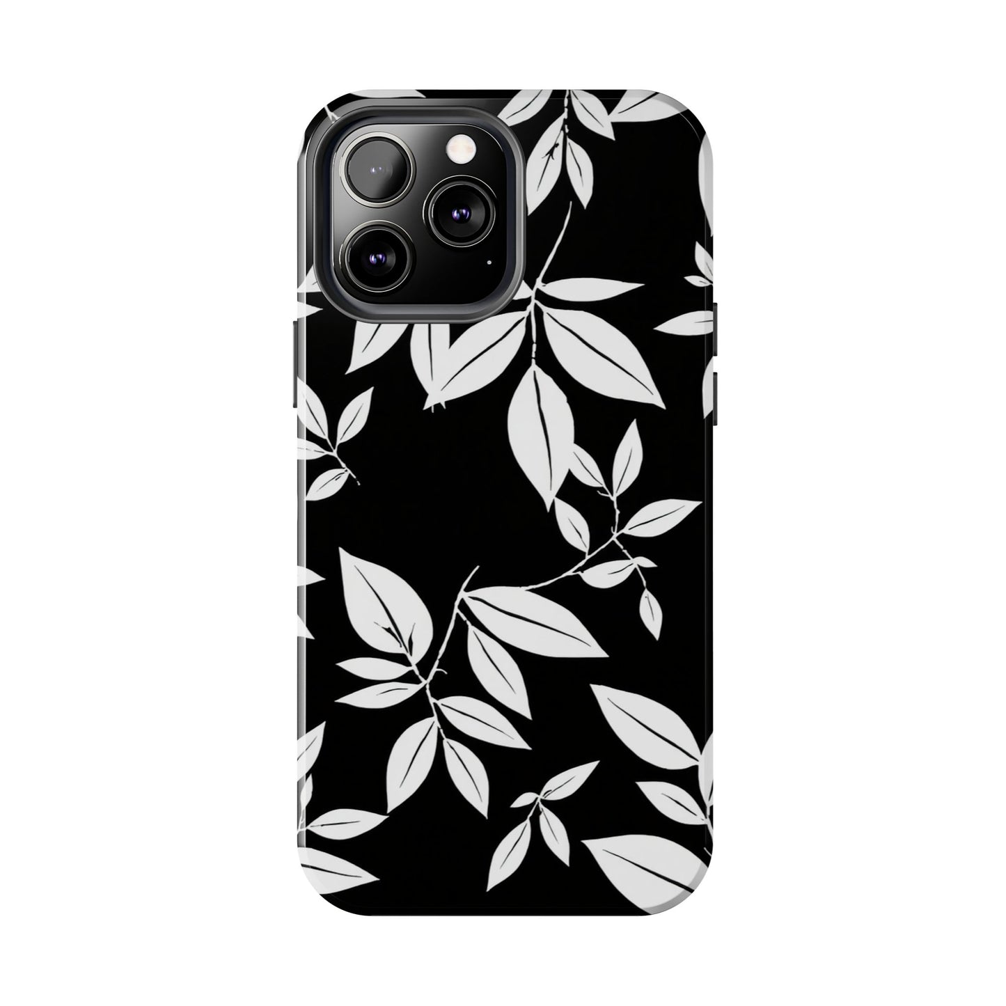 Chic Floral Tough Phone Case - Elegant Black & White Design for Stylish Protection