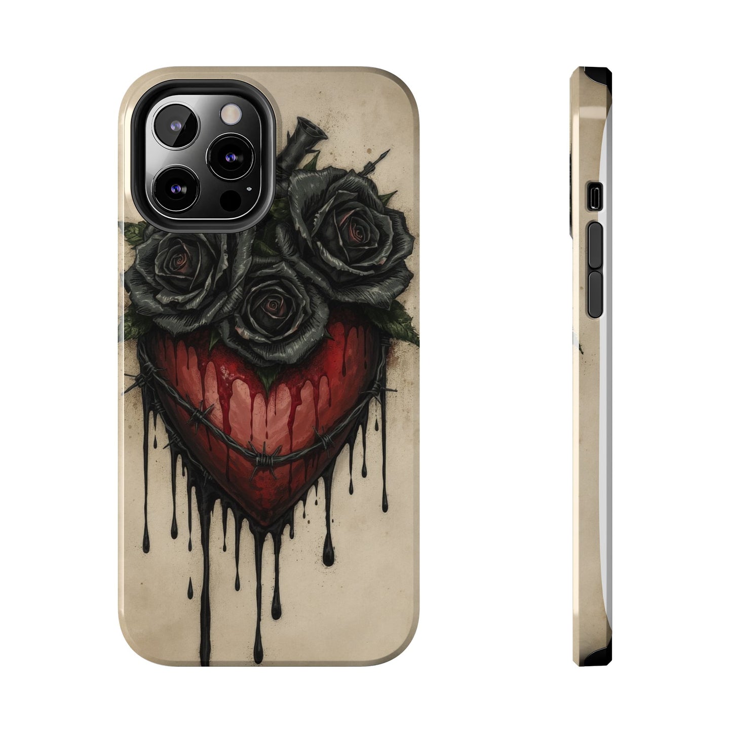 Gothic Heart Phone Case with Roses - Tough & Durable Design