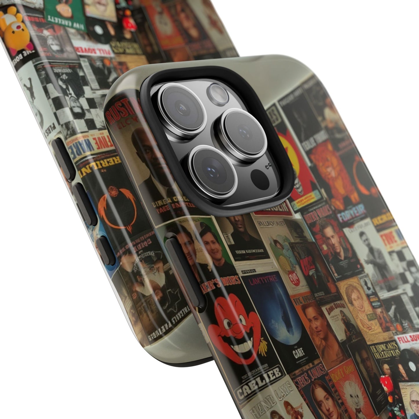 Retro Vibe Tough Phone Case - Vintage Movie Posters & Plush Toys Design