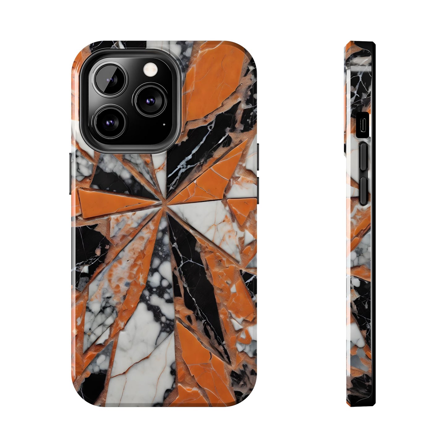 Shattered Pieces Marble Black and Orange Tough Phone Case - for iPhone