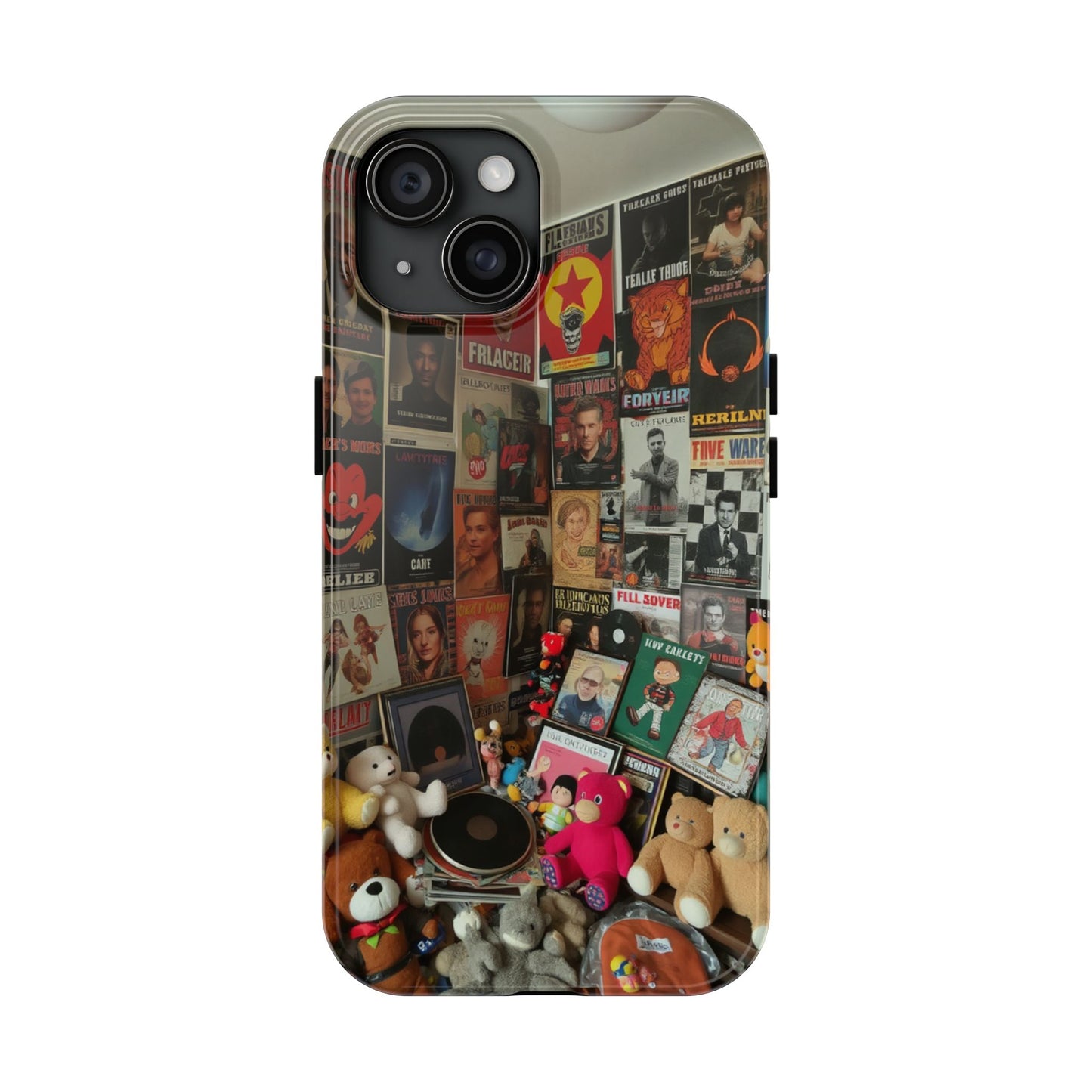 Retro Vibe Tough Phone Case - Vintage Movie Posters & Plush Toys Design
